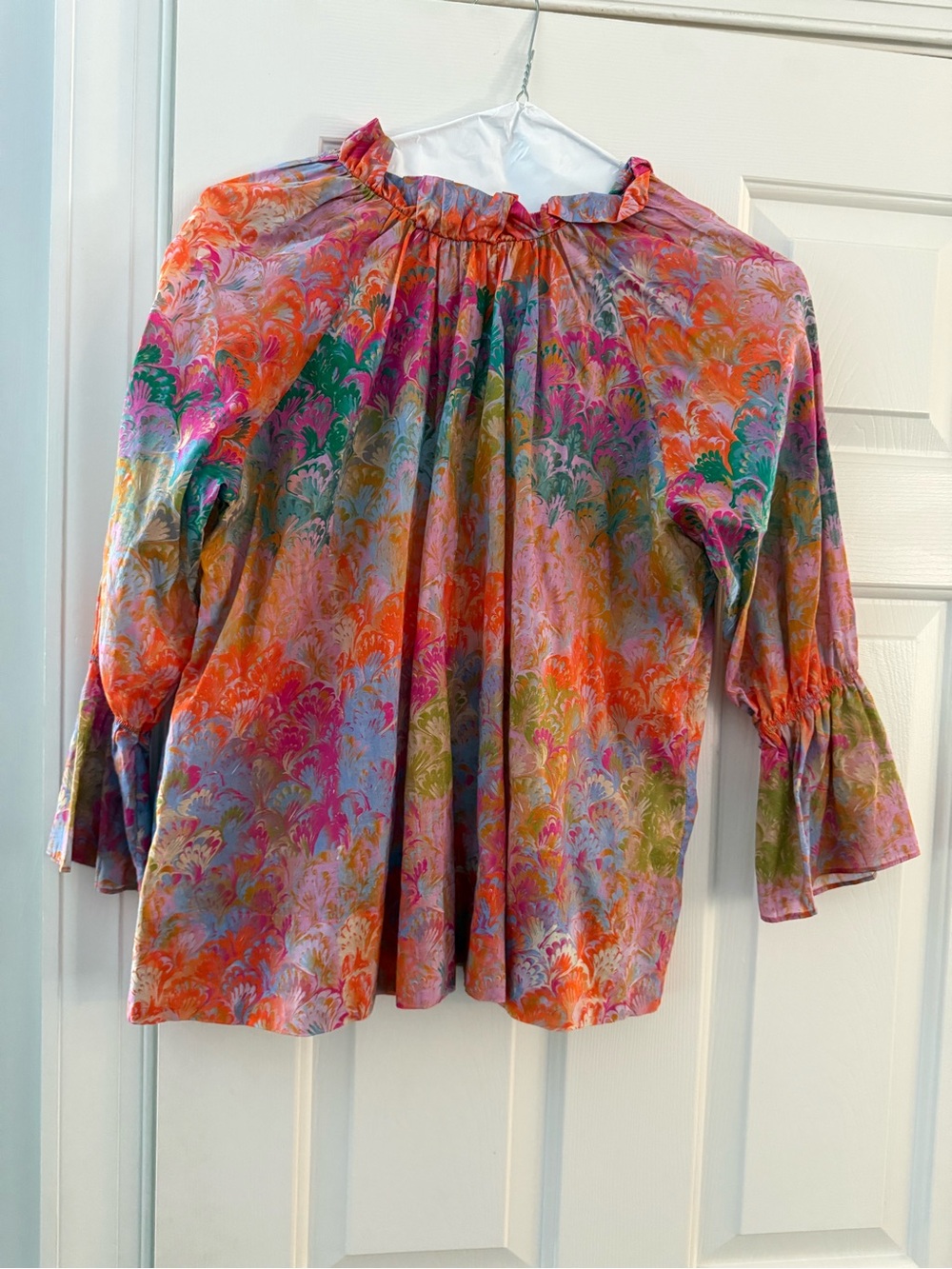 Women's Ruffled Neck Multicolor Floral Blouse